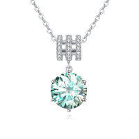 wholesale 925 Sterling Silver Elegant Square Teal Moissanite Pendant Necklace With Sparkling Accents-
