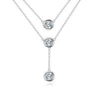 wholesale 925 Sterling Silver Elegant Triple Moissanite Pendant Necklace-