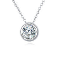 wholesale 925 Sterling Silver Elegant Solitaire Moissanite Pendant In Plated with White Gold With Classic Chain-