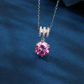 wholesale 925 Sterling Silver Elegant Silver Necklace With Moissanite Accents And Pink Gemstone Pendant-0-3