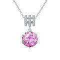 wholesale 925 Sterling Silver Elegant Silver Necklace With Moissanite Accents And Pink Gemstone Pendant-0-0