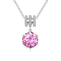 wholesale 925 Sterling Silver Elegant Silver Necklace With Moissanite Accents And Pink Gemstone Pendant-