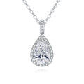 wholesale 925 Sterling Silver Teardrop Moissanite Halo Pendant Necklace In Platinum-plated Sterling Silver-0-0