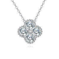 wholesale 925 Sterling Silver Elegant Moissanite Flower Pendant Necklace In Sterling Silver Chain-