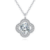 wholesale 925 Sterling Silver Elegant Floral Moissanite Pendant Necklace: Timeless Elegance In Precious Metals-