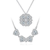 wholesale 925 Sterling Silver Elegant Plated with White Gold Four-leaf Clover Moissanite Necklace-