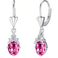 wholesale 925 Sterling Silver Pink Oval Drop Earrings-A 10-Oct-Pink