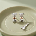 wholesale 925 Sterling Silver Cute Highland Cow Heart Drop Earrings White Rose Gold Plated-0-1