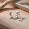 wholesale 925 Sterling Silver Cute Highland Cow Heart Drop Earrings White Rose Gold Plated-0-2