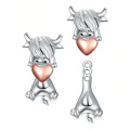 wholesale 925 Sterling Silver Cute Highland Cow Heart Drop Earrings White Rose Gold Plated-0-0