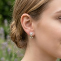 wholesale 925 Sterling Silver Cute Highland Cow Heart Drop Earrings White Rose Gold Plated-0-3