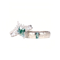 wholesale 925 Sterling Silver Green Gemstone And Crystal Eternity Ring Set-US # 4