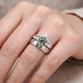 wholesale 925 Sterling Silver Green Gemstone And Crystal Eternity Ring Set-0-3