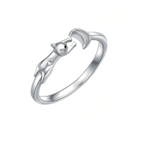 wholesale 925 Sterling Silver Cat Ring With Moon Design-white gold