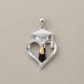 wholesale 925 Sterling Silver Heart Graduation Pendant With Zircon Accent And Gold Graduate Figure-0-2