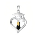 wholesale 925 Sterling Silver Heart Graduation Pendant With Zircon Accent And Gold Graduate Figure-0-0