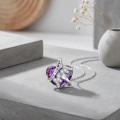 wholesale 925 Sterling Silver I Love You Mom Purple Crystal Heart Angel Wings Pendant Necklace-0-2