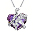 wholesale 925 Sterling Silver I Love You Mom Purple Crystal Heart Angel Wings Pendant Necklace-0-0