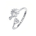 wholesale 925 Sterling Silver Dinosaur Open Adjustable Ring White Gold Plated Engraved Love You Forever-0-2
