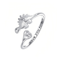 wholesale 925 Sterling Silver Dinosaur Open Adjustable Ring White Gold Plated Engraved Love You Forever-dinosaur