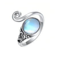 wholesale 925 Sterling Silver Rainbow Moonstone Elegant Ring With Intricate Swirl Design-2-Moonstone