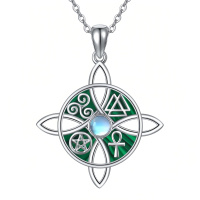wholesale 925 Sterling Silver Celtic Moonstone Pendant Necklace-A-Moonstone&Malachite-A-Moonstone&Malachite
