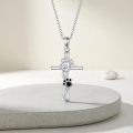 wholesale 925 Sterling Silver Cat Paw Cross Pendant Necklace With Moissanite Zircon 14k White Gold Plated-0-1