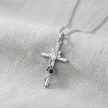 wholesale 925 Sterling Silver Cat Paw Cross Pendant Necklace With Moissanite Zircon 14k White Gold Plated-0-2