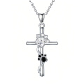 wholesale 925 Sterling Silver Cat Paw Cross Pendant Necklace With Moissanite Zircon 14k White Gold Plated-0-0
