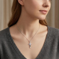wholesale 925 Sterling Silver Cat Paw Cross Pendant Necklace With Moissanite Zircon 14k White Gold Plated-0-3