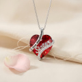 wholesale 925 Sterling Silver White Gold Plated I Love You Forever Sister Red Crystal Heart Necklace-0-1