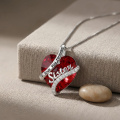 wholesale 925 Sterling Silver White Gold Plated I Love You Forever Sister Red Crystal Heart Necklace-0-2