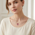 wholesale 925 Sterling Silver White Gold Plated I Love You Forever Sister Red Crystal Heart Necklace-0-3