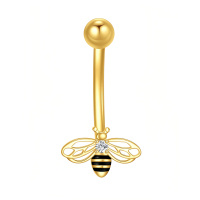 wholesale 14k Gold Bee Dangle Belly Bar With Cz-Bee