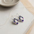 wholesale 925 Sterling Silver Owl Drop Earrings Platinum Plated Blue Purple Enamel Women Jewelry-0-1