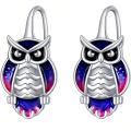 wholesale 925 Sterling Silver Owl Drop Earrings Platinum Plated Blue Purple Enamel Women Jewelry-0-0