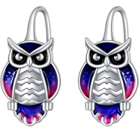 wholesale 925 Sterling Silver Owl Drop Earrings Platinum Plated Blue Purple Enamel Women Jewelry-owl hoop earrings
