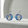 wholesale 925 Sterling Silver Highland Cow Earrings Wholesale With Blue Gemstone And Leaf Charm-0-1