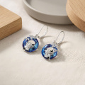 wholesale 925 Sterling Silver Highland Cow Earrings Wholesale With Blue Gemstone And Leaf Charm-0-2