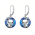 wholesale 925 Sterling Silver Highland Cow Earrings Wholesale With Blue Gemstone And Leaf Charm-0-0