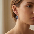 wholesale 925 Sterling Silver Highland Cow Earrings Wholesale With Blue Gemstone And Leaf Charm-0-3