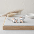 wholesale 925 Sterling Silver Cute Cat Heart Bow Drop Earrings Rose Gold Plated-0-1