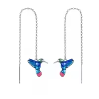 wholesale 925 Sterling Silver Enamel Hummingbird Drop Earrings in Sterling  with Chain Design-Hummingbird Threader
