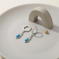 wholesale 925 Sterling Silver Feather Turquoise Drop Earrings Platinum Plated For Women-0-1