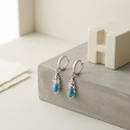 wholesale 925 Sterling Silver Feather Turquoise Drop Earrings Platinum Plated For Women-0-2
