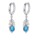 wholesale 925 Sterling Silver Feather Turquoise Drop Earrings Platinum Plated For Women-0-0