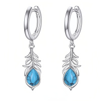wholesale 925 Sterling Silver Feather Drop Earrings-Turquoise earrings