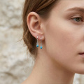 wholesale 925 Sterling Silver Feather Turquoise Drop Earrings Platinum Plated For Women-0-3