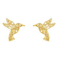 wholesale 14k Gold Hummingbird Swirl Openwork Stud Earrings For Women-Filigree Hummingbird