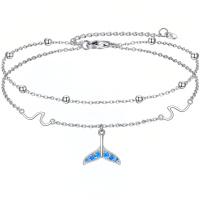 wholesale 925 Sterling Silver Ocean-themed Anklets Wholesale With Blue Accents-Whale Tail Anklets